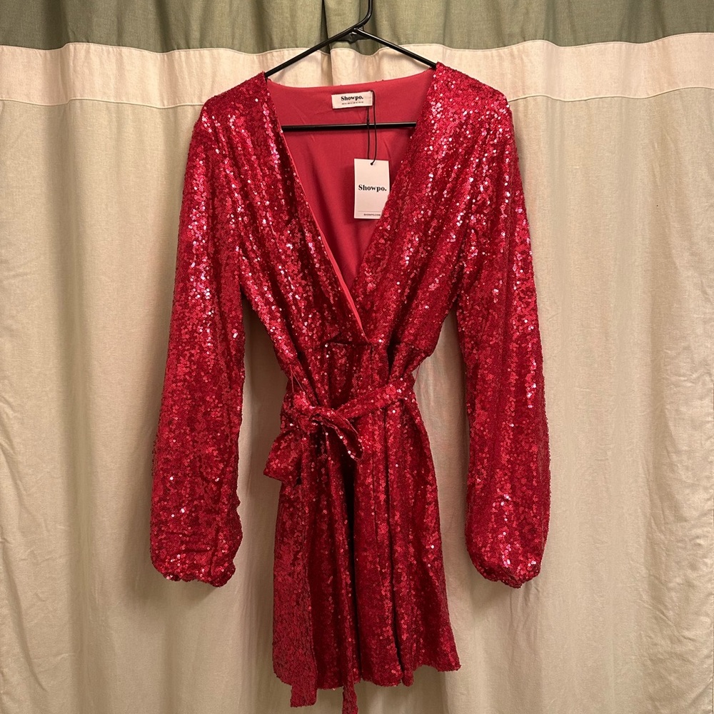 Showpo. NWT Three of Us Dress in Pink Sequin